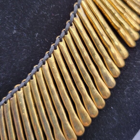 Sun Ray Bib Necklace Gold Tone with Black Cord Button Closure - Picture 3 of 8